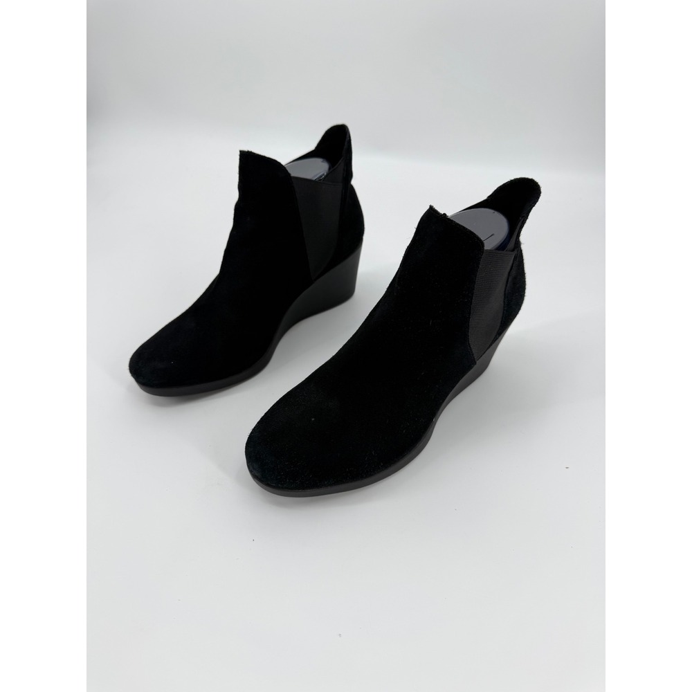 Crocs Leigh Suede Wedge Bootie Black Ankle Boots 205338 Womens 9